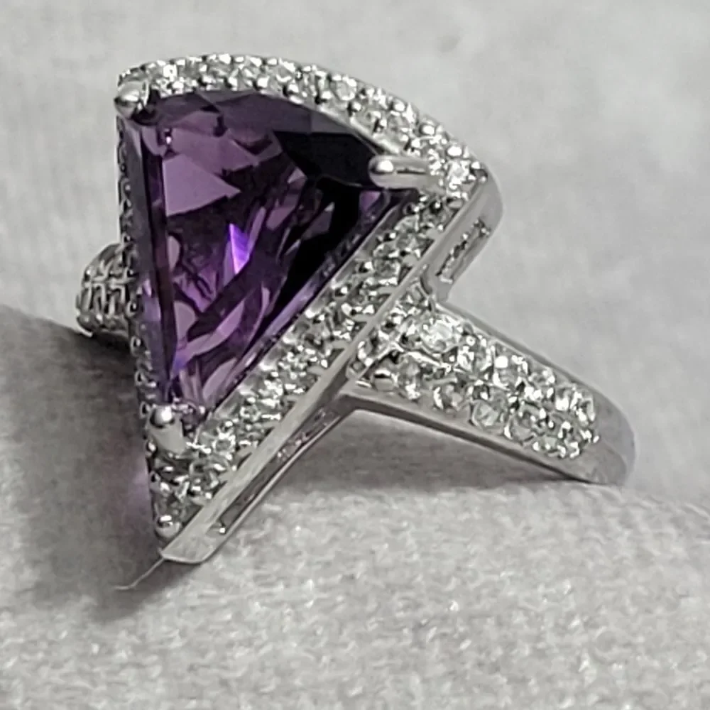 Premium African Amethyst & White Zircon Ring Size 10‎